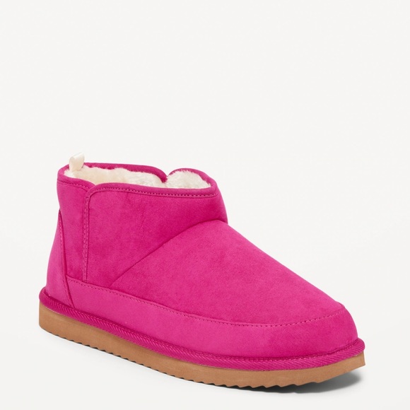 NWT OLD NAVY Faux Suede Sherpa-Lined Slippers Color: Berry Fine SIZE 7 - Picture 1 of 5